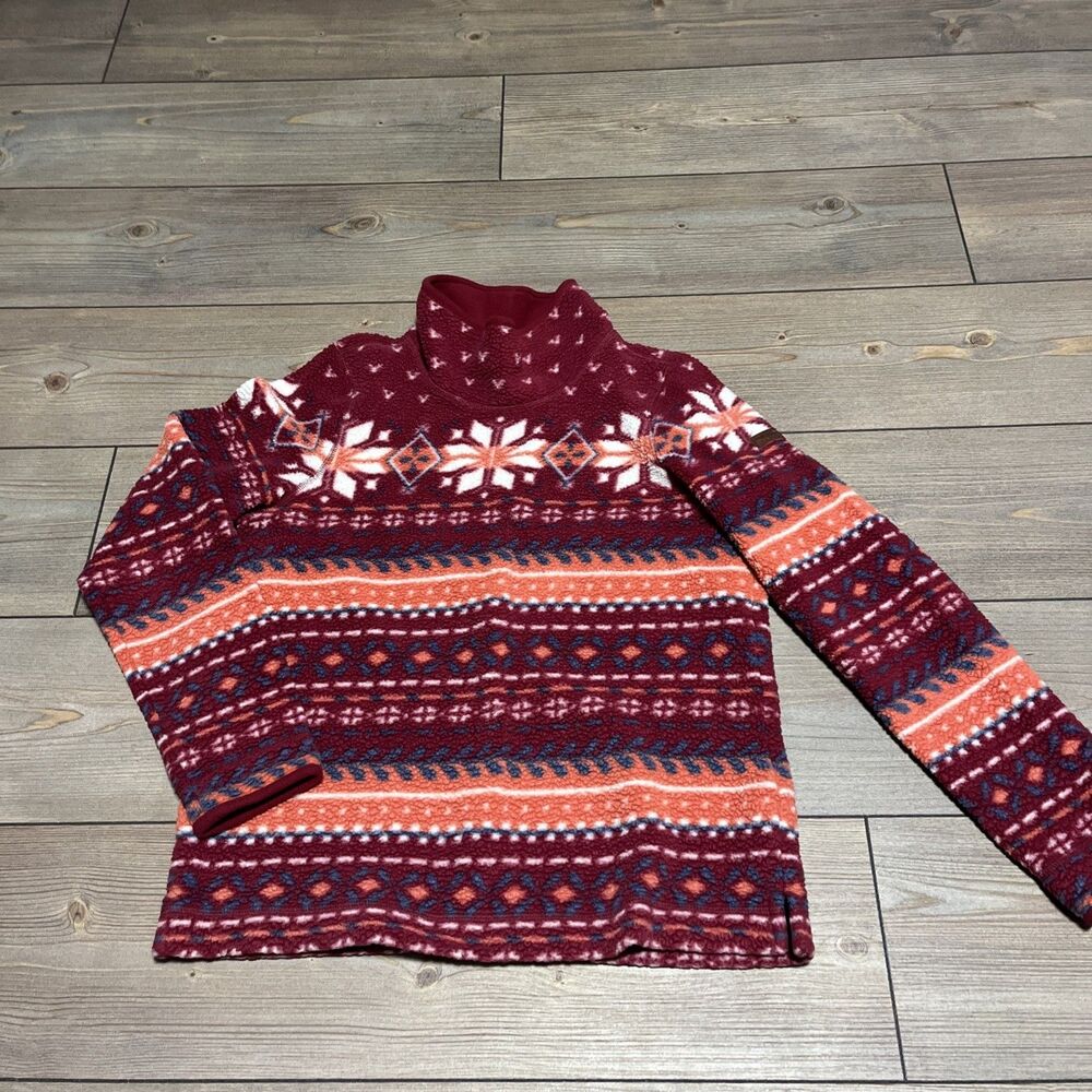 LL Bean Womens Cozy Cottage Fleece Funnelneck Pullover Fair Isle Size S